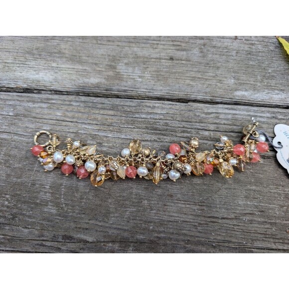 Vintage 22K Gold Vermeil Gemstone & Pearl Bracelet - Peach Chalcedony, Citrine - Picture 7 of 10